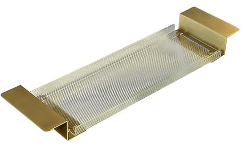MegLob Plateau De Baignoire en Acrylique Réglable, Porte-Ponts À Bain avec Poignées Dorées Extensibles, Plateau De Téléphone Portable De Luxe Et Porte-Verre À Vin pour Salle De Bain,Striped 80cm