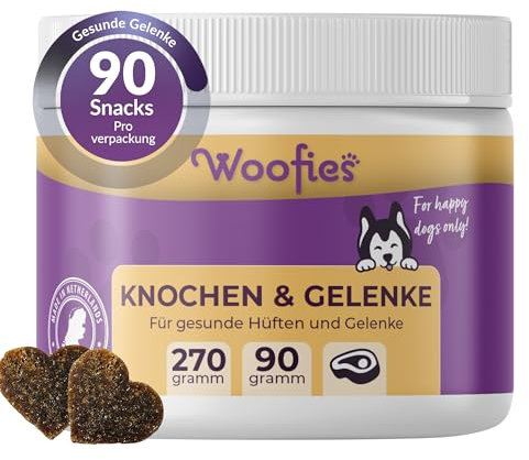 Woofies - Hip & Joint für Hunde als Süßigkeiten - Hüfte & Gelenke Mischung mit Grünlippmuschel, Glucosamin, Chondroitin und MSM - Alternative zu Tabletten - 90 Chews - Rindergeschmack