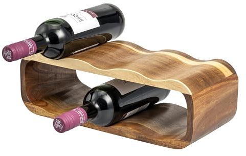 eluno Weinregal für 6 Flaschen aus Akazienholz, montageloses Flaschenregal - modernes Design für viele Wohnbereiche geeignet, 38 x 12,5 x 16 cm