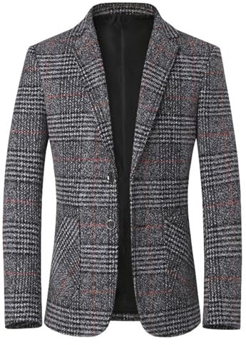 Sakko Blazer vintage à carreaux 2024 pour homme Coupe droite Décontractée Moderne Veste à rayures Veste de costume pour mariage, fête, remise de diplôme d'affaires, Gris-17, M