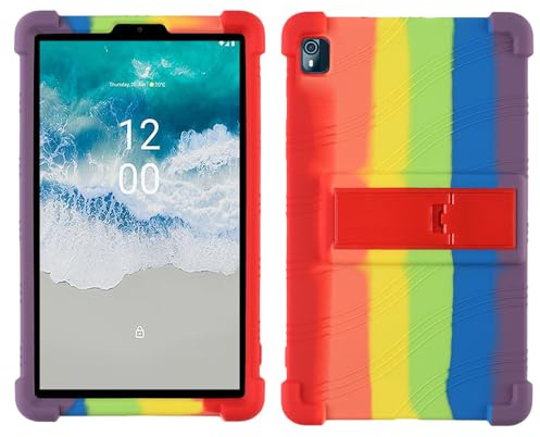 Case for Nokia T10 8 inch 2022 Tablet Case, Kids Friendly Soft Silicone Adjustable Stand Cover for Nokia T10 8 inch 2022 (Rainbow)