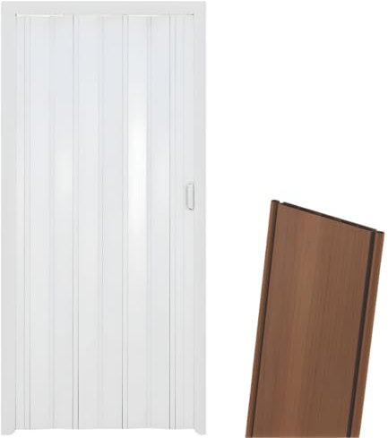 Porta a Soffietto da Interno in PVC Effetto Legno - Kit Fai da Te Completo con Accessori, Guida Superiore e Chiusura con Maniglia,Riducibile in Altezza e Lunghezza, Reversibile, 84x215 cm. (Ciliegio)