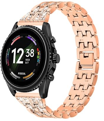 Edelstahl Diamanten Armbänder für Fossil Gen 6 44mm/5E 44mm/Gen 5 Carlyle/Julianna Armband, Damen Metall Strass Bänder mit Verstellbare Glitzer Ersatzarmband mit Fossil Gen 6/5E 44mm Uhrenarmband (2)