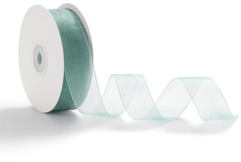 AOKSUNOVA Organzaband Schleifenband 2,5cm x 45m Geschenkband Hochzeit Organza Band Blau Grün