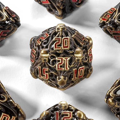 Cthulhu, set di 7 dadi in metallo cavi, adatti per Dungeons e Dragon RPG D&D Explorers Savage World e giochi da tavolo, dadi poliedrici D20 D12 D10 D8 D6 D4 D100