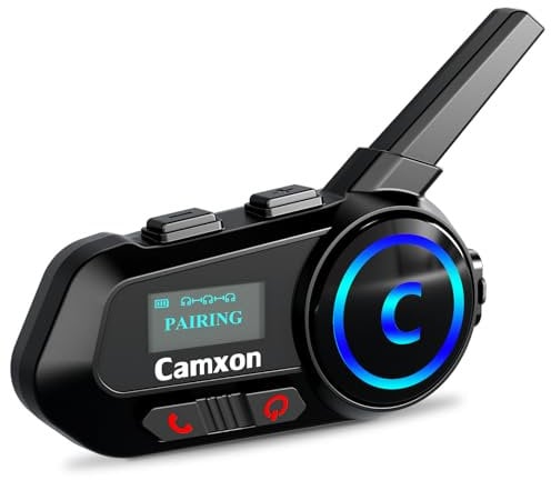 Camxon Motorcycle Bluetooth Headsets, 8 Riders Up to 4000m ,Motorcycle Helmet Headset 5.3, with Share Music,OLED display, Noise Cancellation, Waterproof
