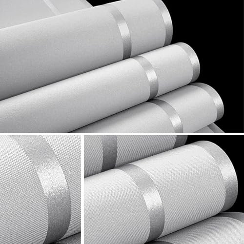 Tokenhigh Non-Woven Nordic Modern Wallpaper, Super Thick Deerskin Velvet Wall Paper with Horizontal Stripes, Non-Pasted 3D Wallpaper Roll, Minimalist Background for Living Room Bedroom(Silver Gray)
