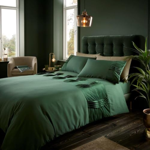 Lions Dark Green Bedding - Velvet Duvet Cover Set, Double Bed Size (200 x 200cm) with Matching Pillowcase, 3 Piece Quilt Covers, Super Soft Touch Luxury Bedding Sets