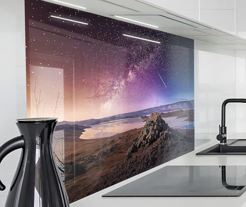 timalo Spritzschutz Wand für Herd, Küche Küchenrückwand Glasoptik | Acryl Glas 2mm | Glasrückwand Acrylglas Wandpaneele Rückwandschutz Platte | 60x52cm Wüste Nacht Sterne
