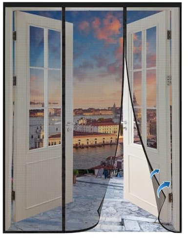 Zanzariera Magnetica Porta Finestra, 205x235cm Tenda porta magnetica per zanzariera con Nastro Adesivo e calamite, Chiusura automatica per porte, Nero