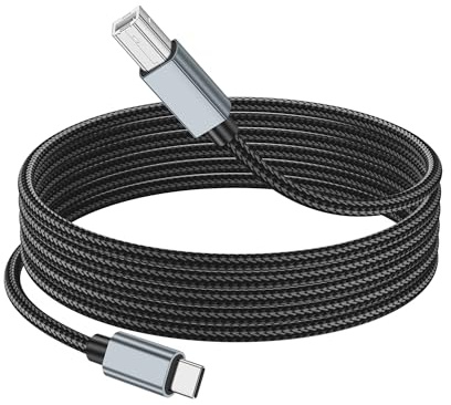PNGKNYOCN Cable de impresora USB B a USB C, cable de nailon trenzado USB C tipo B macho a tipo C macho MIDI para teclado MIDI, controlador de DJ, escáner y más (3 M/9,8 ft)