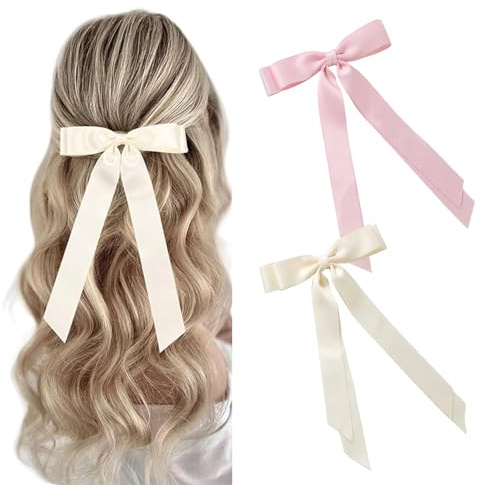 2 Stück Satin-Haarschleifen, Haarschleife Rosa, Haarschleifen Mädchen, Frauen Haarschmuck, Schleife Haare Haarband, Pferdeschwanzhalter, Haarschleife Damen für Party, Weihnachten