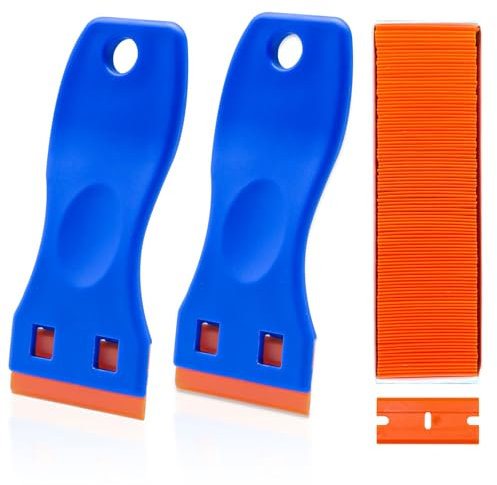 Bcautay 2PCS Blade Scraper Tool with 100PCS Plastic Blades Non Scratch Plastic Scraper Adhesive Residue Remover for Cleaning Adhesive Residue and Stickers from Car Window Frames Tiles and Floors