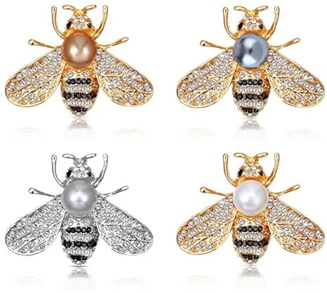 Lot de 4 broches abeilles pour femme, broches et épingles, broche insecte et abeille en perles de diamant pour femme, cadeau d'anniversaire pour maman, taille unique, Métal