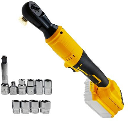 3/8'' Cordless Extended Ratchet Wrench with Led Light, 80N.m Electric Ratchet Compatible with Dewalt 18V 20V, Ratchet Driver Kit with 8 Sockets, 1/4 Adapter, 3 Extension Bar(No Battery)