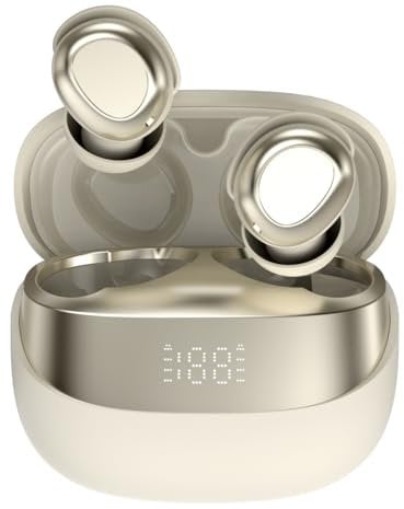 Lemin- Wireless Bluetooth 5.4 Earphones with Immersive HiFi Stereo, IPX7 Waterproof, 47 Hours In-Ear Sleep mode Headphones Carbon (Beige)