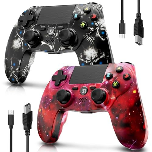 CHENGDAO Wireless Controller für PS4, Game Controller für PS4/Pro/Slim/PC, Gamepad mit Dual Vibration, 6-Achsen Gyro sensor, Schwarz und Rot