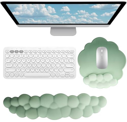 YYTECH Handgelenkauflage für Tastatur & Maus,Wolke Handgelenkstütze,Ergonomische Memory-Schaum Handballenauflage mit Rutschfester Basis,Mousepad mit Handauflage,Atmungsaktiv Cloud Wrist Rest für Büro