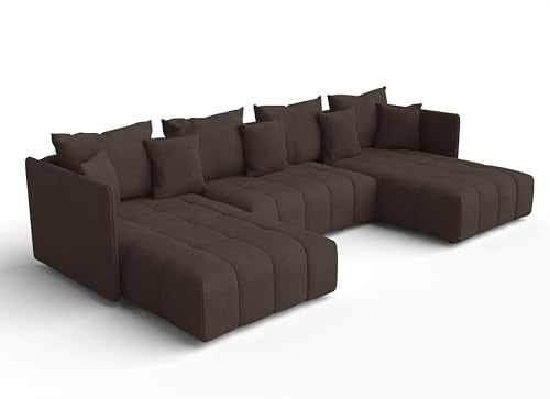 AXLIVING Braun Sofa U Form mit Schlaffunktion Veliro U, 353 cm breit