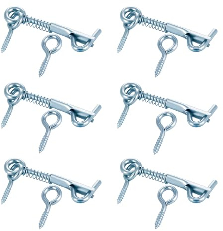 Safety Hook and Eye Latch, 6PCS Stainless Steel Spring Hook and Eye Safety Latch 2-inch Wire Gate Hooks and Eyes Locks for Family Farm Gate, Bathroom Doors, Barn Doors