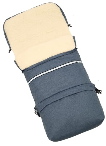 Baby-Joy Fußsack Finn 110 cm aus Lammwolle und Polyester für Kinderwagen und Buggy, 4in1 Thermofußsack, Kaputze, Krabbeldecke, Tasche | Farbe: L25 Leinenlook Navyblau