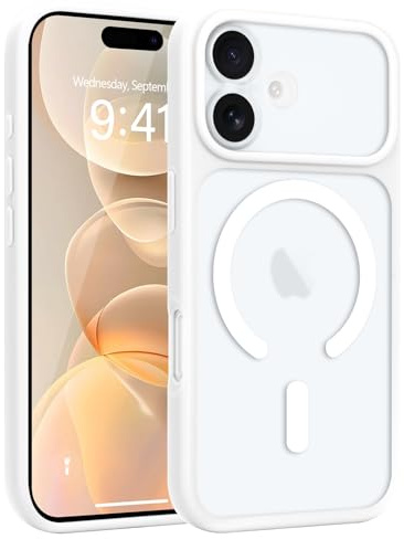 Wirvyuer for iPhone 16 Case Compatible with Magsafe Translucent White | Magnetic Matte Back Skin-feel Silicone Phone Case, Full Camera Protection Anti-scratch Shockproof Cover for Women Man, White