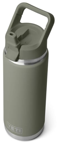 YETI Rambler 26 oz (769 ml) Water Bottle with Straw Cap, Pampa Green | Insulated Stainless Steel Water Bottle with 100% Leakproof Straw Cap, Easy Carry Handle, Dishwasher Safe