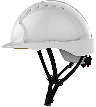 Evo3 C+ Helm WEISS, Schutzhelm für Monteure JSP mit 4-Punkt Kinnriemen und RADVERSCHLUSS