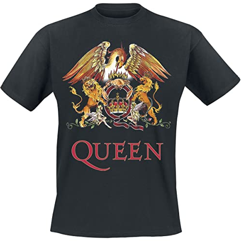 Queen Crest Vintage Uomo T-Shirt Nero L 100% Cotone Regular