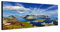 Wandbild auf Leinwand als Panorama in 150x50cm Norwegen Lofoten Berge Wasser Wolkenschleier