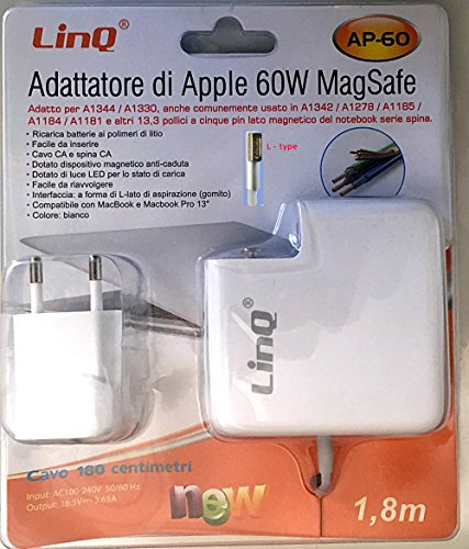 Alimentatore MagSafe compatibile per Apple da 60 watt (per MacBook e MacBook Pro da 13 pollici) FINO ESTATE 2012 A1184 A1344 A1330 A1181 A1185 A1278 A1342