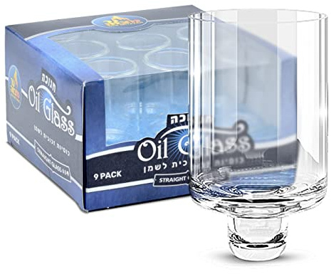 Ner Mitzvah Hanukkah Menorah Glass Oil Cups – Elegant Holders for Oil for Shabbos and Chanukah – Durable Quality, Long-Lasting - (9 Pack)