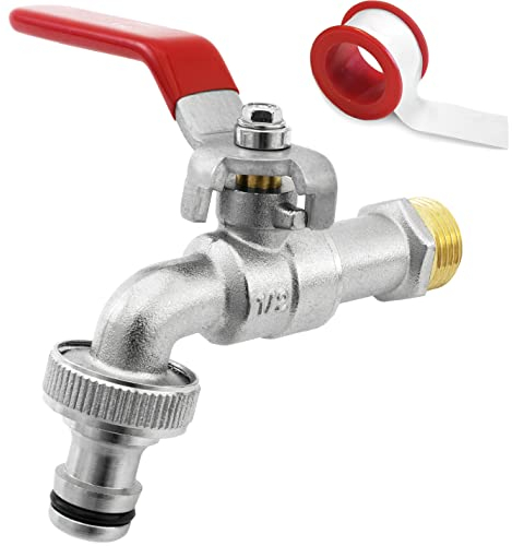 SHYNE Premium 1/2 Zoll Wasserhahn aus Messing rost- und frostsicher + Gratis Schlauchanschluss + PTFE Band + E-Book | für Garten, Waschmaschine, Regentonne