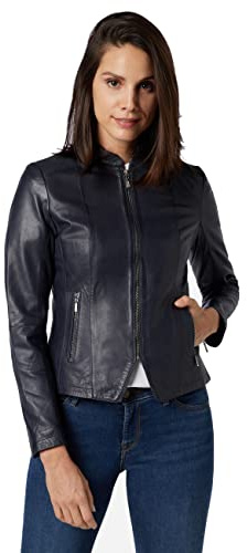 RICANO Abigale – Damen Lederjacke mit Stehkragen, Smoke-Applikationen und kurzen Zipper (Slim Fit) – Hochwertiges Lamm Nappa Leder