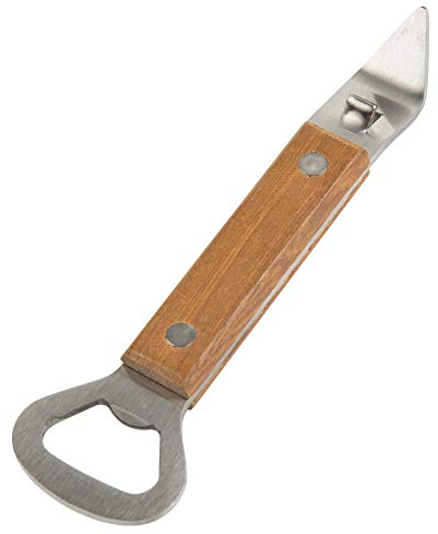 Abrelatas de acero inoxidable de doble cara con mango de madera remachado, juego de 2 unidades