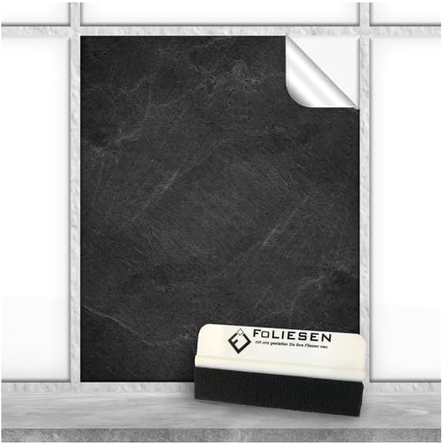 FoLIESEN Fliesenaufkleber 20x25 cm für Bad, Küche, Badezimmer - Fliesen-Folie selbstklebend - 100 Klebefliesen + Rakel, .:Black Slate - 20x25 cm
