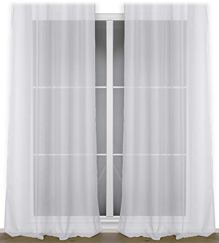 BEAUTEX Vorhang mit Ösen oder Kräuselband, transparente Gardine Dolly, Farbe und Größe wählbar (Ösenschal - Breite 140 cm - Höhe 240 cm - 2 Stück - Weiß)