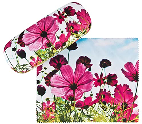 VON LILIENFELD Brillenetui Blumenwiese Motiv Etui Brille Mikrofaser Brillenputztuch Brillenbox Stabiles Hardcase Set mit Stoff bezogen