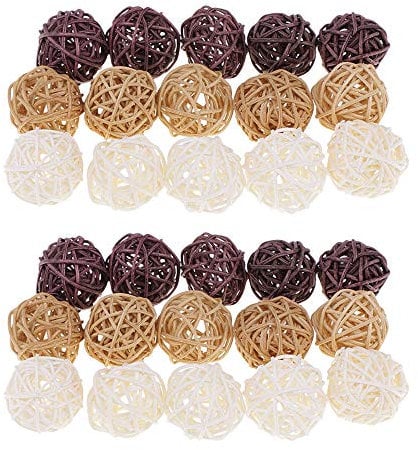 QPY 30 Stück Rattan-Kugeln, dekorative Kugeln, Vasenfüller für Heimdekoration, Handwerk, Party, Hochzeitsdekoration, Babyparty, Aromatherapie-Zubehör, 3 cm (weiß, braun, natürliche Farben)