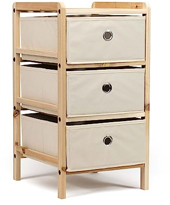 thesecrethome.es - Mueble Auxiliar de Madera y Tela - Cajonera de Madera 3 Cajones - Mueble Organizador para Baño, Cocina, Salón, Dormitorio - Natural Beige (Alto. 55 cm x Largo. 29 cm)