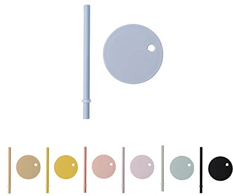 Design Letters Deckel mit Strohhalm für Baby und Kinder Trinkglas in Tritan (Hellblau) - BPA-frei, leicht zu trinken, hält den Strohhalm mit einem Stopfen an Ort und Stelle, spülmaschinenfest