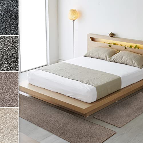 Bettumrandung Lyon - Velours Bettvorleger Teppichläufer - 3-teiliges Läufer-Set in 3 Größen - Melierter Flor (B: 67 cm - L: 1 x 250 cm + 2 x 140 cm, Braun)