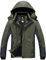 GEMYSE Herren Wasserdichte Berg-Skijacke Winddichte Fleece Outdoor-Winterjacke mit Kapuze (Armeegrün Grau,L)