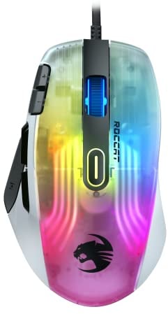 Roccat Kone XP - Gaming-Maus mit 3D-Beleuchtung und optischem Sensor mit 19.000DPI, Krystal 4D-Mausrad, Multi-Button-Funktionalität und AIMO RGB-Beleuchtung, weiß