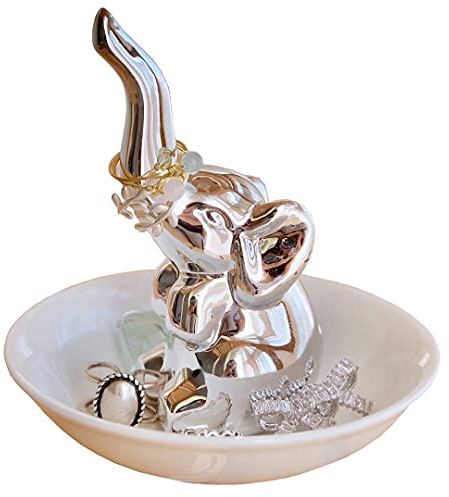 Titanape Silber Elefant Ringhalter, Elefant Geschenke für Frauen, Ringhalter Schmuck Ringständer Schmuckaufbewahrung, Elefant Geschenk für Mama Freundin Frau, Weihnachten Hochzeit Geburtstag Geschenke
