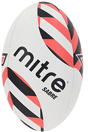 Mitre Rugbyball | extra starkes Futter | volles Gewicht | sehr beliebt, Weiß/Schwarz/Orange, 5