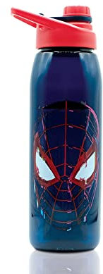Spider-Man Marvel Miles Morales Plastic Water Bottle | Holds 28 Ounces, Blue, One Size