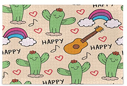 Simpatico Cuore Musicale Cactus Puzzle 1000 Pezzi per Adulti Bambino di Puzzle Classici con Stampa ad Alta Definizione (70x50cm)