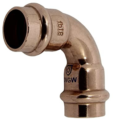 Bogen 90 Grad I/I 12 mm aus Kupfer | Pressbogen 90°, Kupferfittings, V-Kontur, B-Press, Muffe Trinkwasser.
