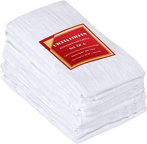 Utopia Kitchen Geschirrtücher aus 100 % Baumwolle, Mehlsack-Gewebe, zum Reinigen & Trocknen – Sehr saugfähige Küchen-Geschirrtücher, Weiß, 71,1 x 71,1 cm, 6 Stück